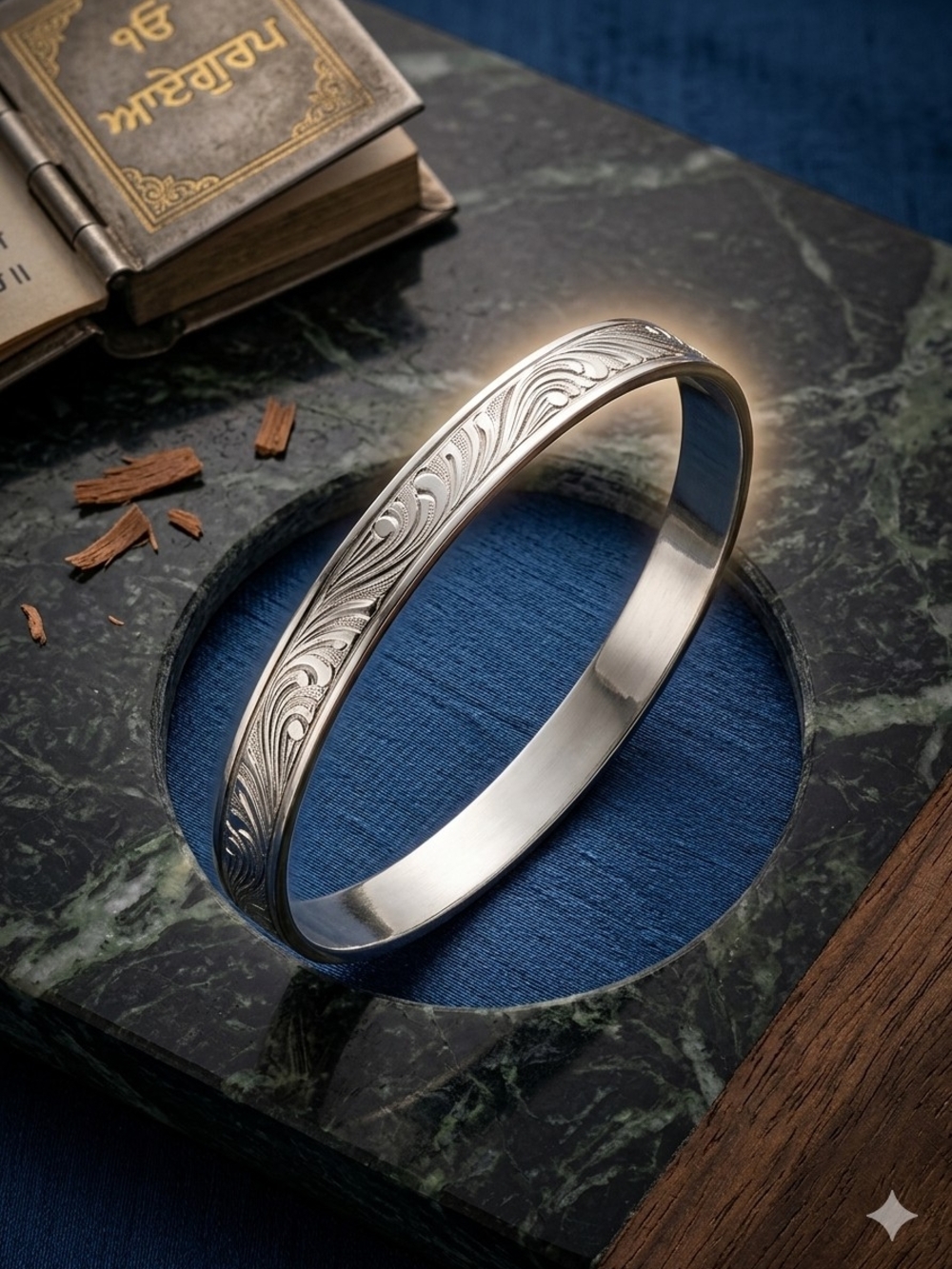 Engraved Silver Toned Unisex Bangle Bracelet - Classic Floral Design